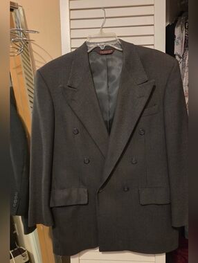 Men's Double-Breasted Checked Blazer - Gray